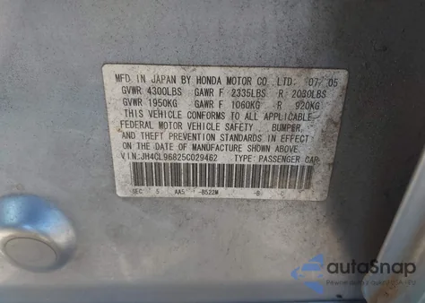 2005 Acura Tsx z USA, uszkodzony, nr VIN JH4CL96825C029462